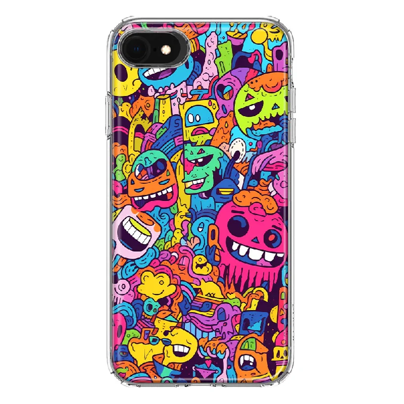 For Apple iPhone 6/7/8/SE 2020/SE 3 2022 Psychedelic Trippy Happy Characters Pop Art Design Hybrid Protective Phone Case Cover