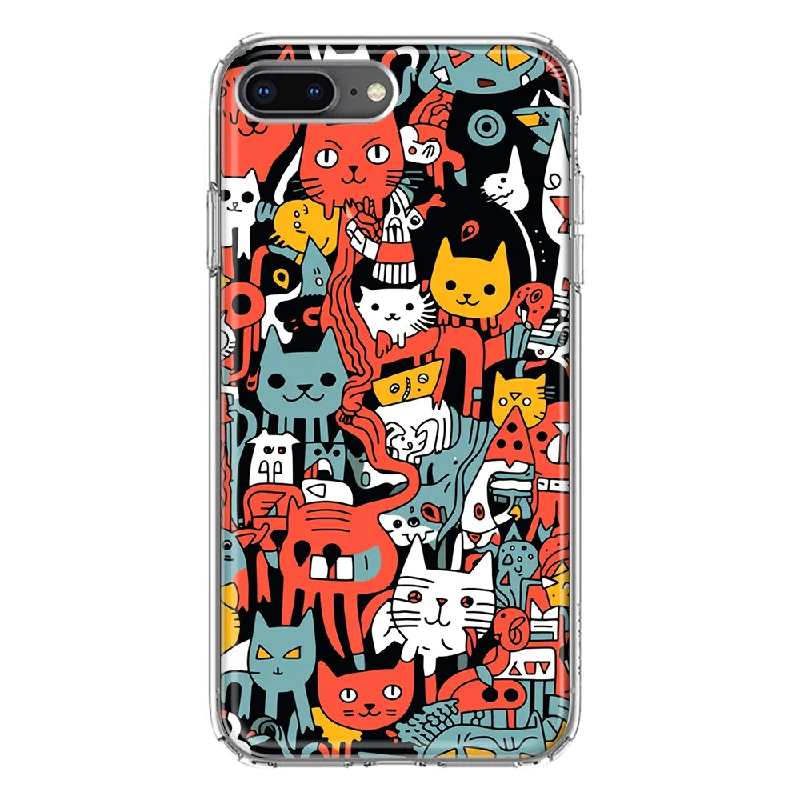 For Apple iPhone 7/8 Plus Psychedelic Cute Cats Friends Pop Art Design Hybrid Protective Phone Case Cover