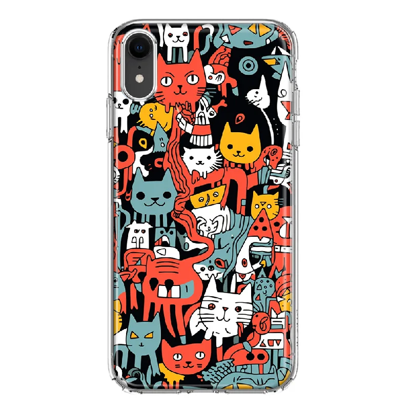 For Apple iPhone XR Psychedelic Cute Cats Friends Pop Art Design Hybrid Protective Phone Case Cover