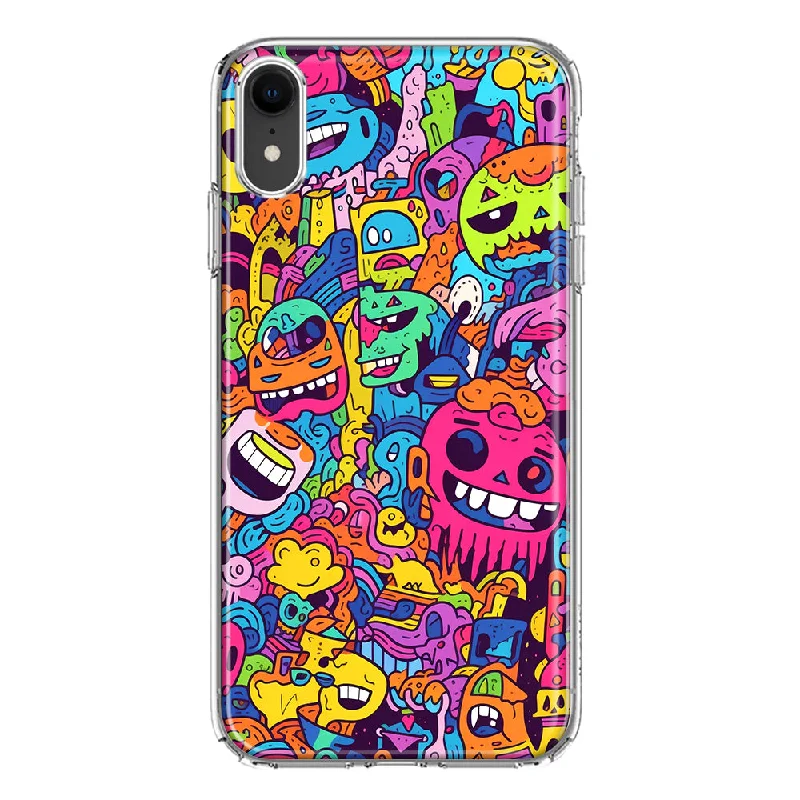 For Apple iPhone XR Psychedelic Trippy Happy Characters Pop Art Design Hybrid Protective Phone Case Cover