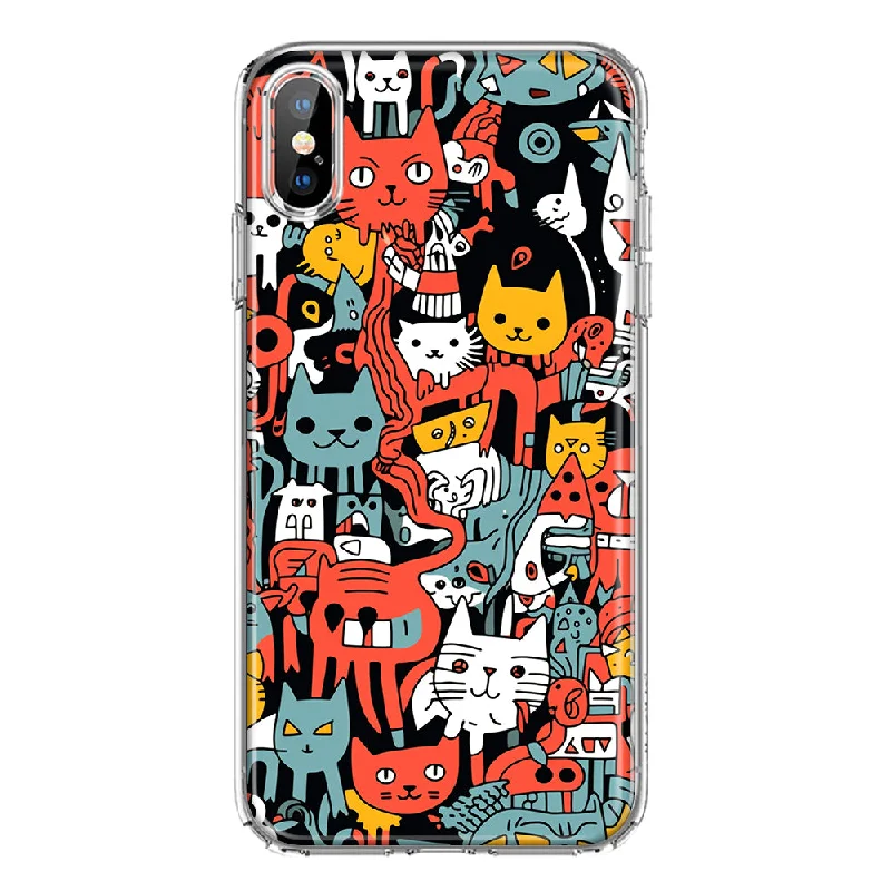 For Apple iPhone XS Max Psychedelic Cute Cats Friends Pop Art Design Hybrid Protective Phone Case Cover