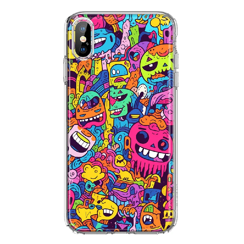 For Apple iPhone XS Max Psychedelic Trippy Happy Characters Pop Art Design Hybrid Protective Phone Case Cover