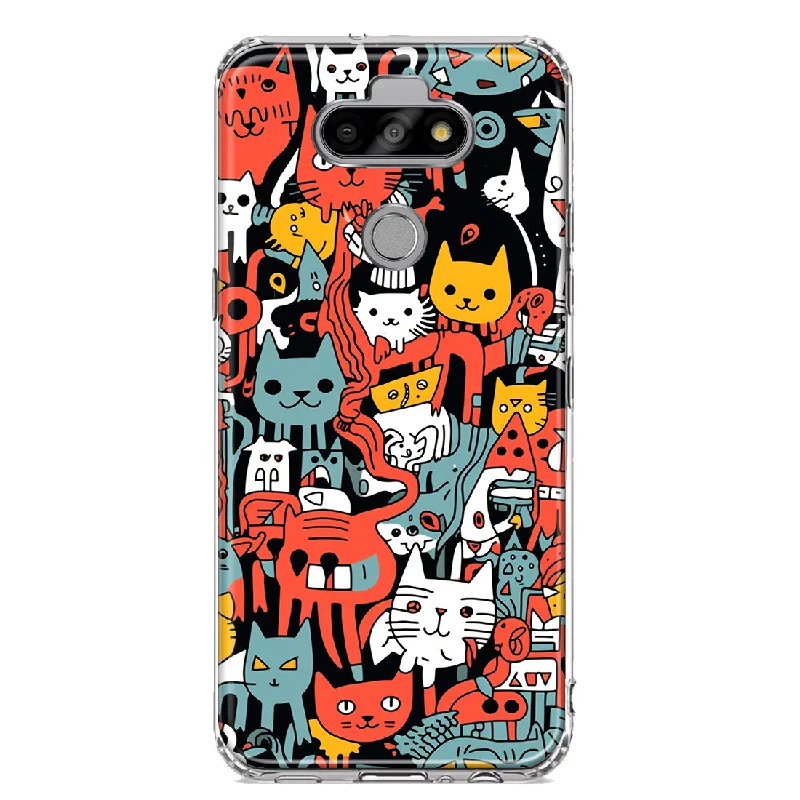 For LG Aristo 5/Phoenix 5/Risio 4 Psychedelic Cute Cats Friends Pop Art Design Hybrid Protective Phone Case Cover