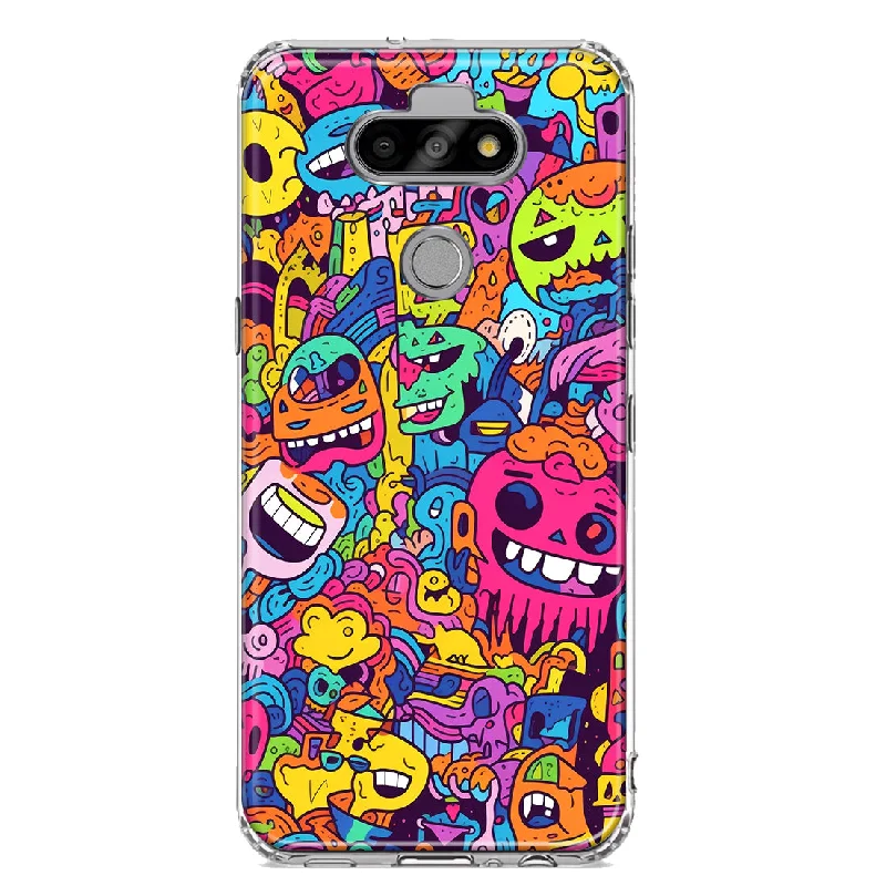 For LG Aristo 5/Phoenix 5/Risio 4 Psychedelic Trippy Happy Characters Pop Art Design Hybrid Protective Phone Case Cover