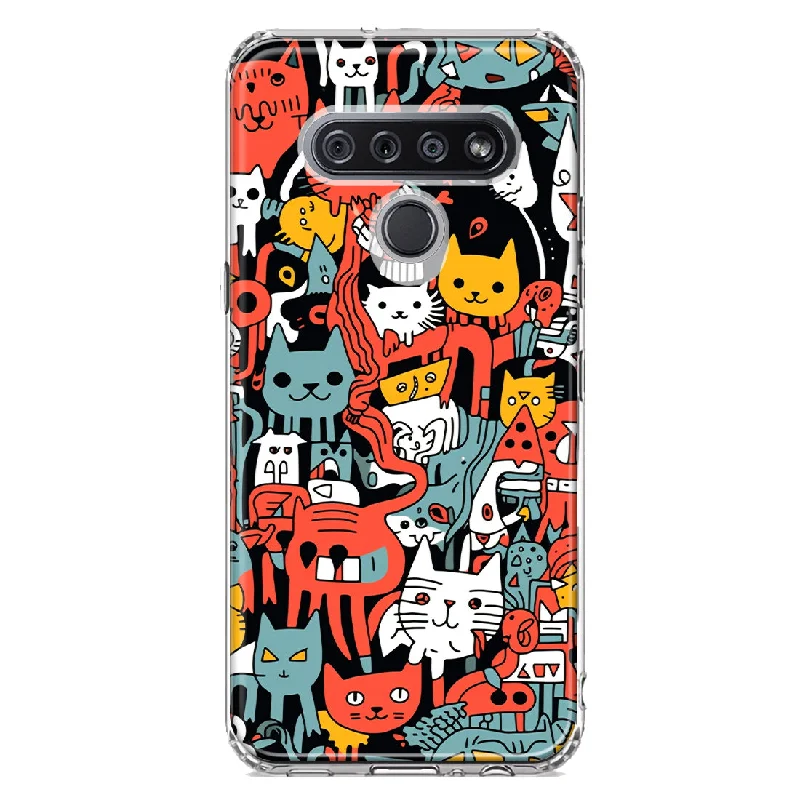 For LG K51 Psychedelic Cute Cats Friends Pop Art Design Hybrid Protective Phone Case Cover