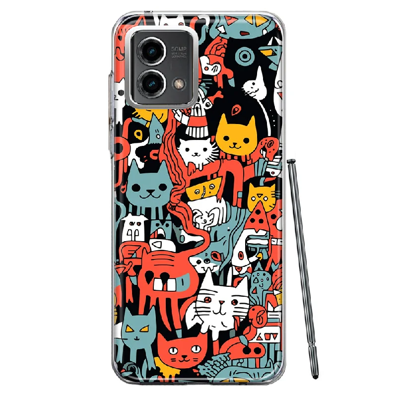 For Motorola Moto G 5G 2023 Psychedelic Cute Cats Friends Pop Art Design Hybrid Protective Phone Case Cover