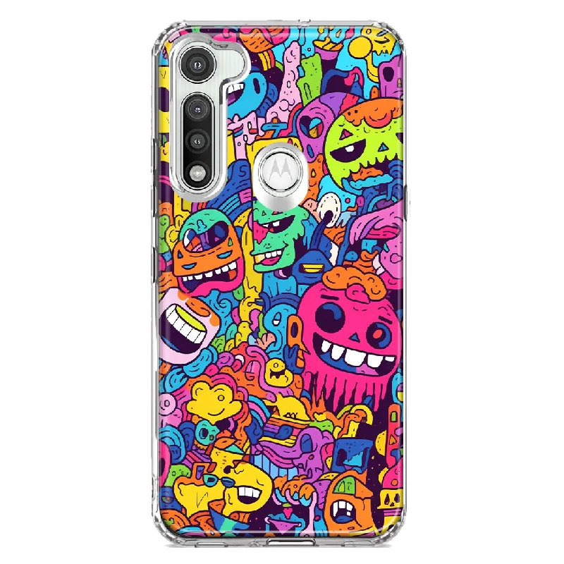 For Motorola Moto G Fast Psychedelic Trippy Happy Characters Pop Art Design Hybrid Protective Phone Case Cover