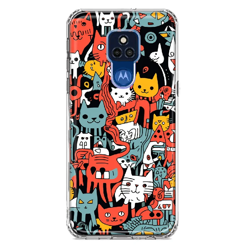 For Motorola Moto G Play 2021 Psychedelic Cute Cats Friends Pop Art Design Hybrid Protective Phone Case Cover