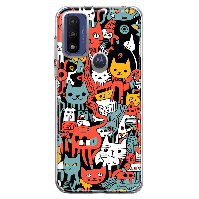 For Motorola Moto G Play 2023 Psychedelic Cute Cats Friends Pop Art Design Hybrid Protective Phone Case Cover