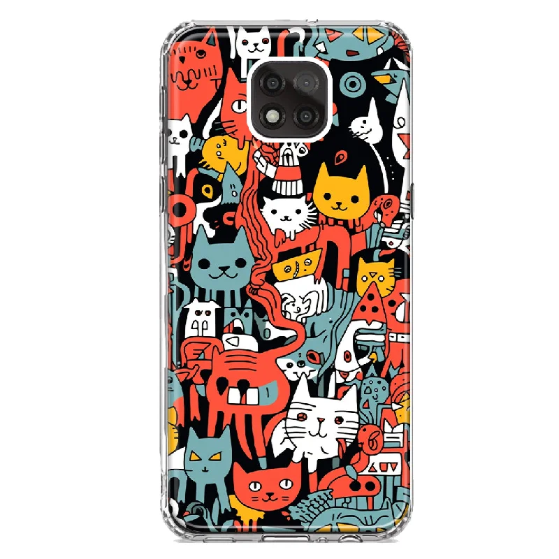 For Motorola Moto G Power 2021 Psychedelic Cute Cats Friends Pop Art Design Hybrid Protective Phone Case Cover