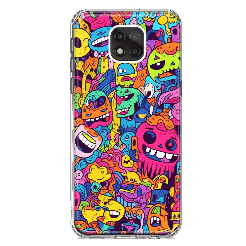 For Motorola Moto G Power 2021 Psychedelic Trippy Happy Characters Pop Art Design Hybrid Protective Phone Case Cover