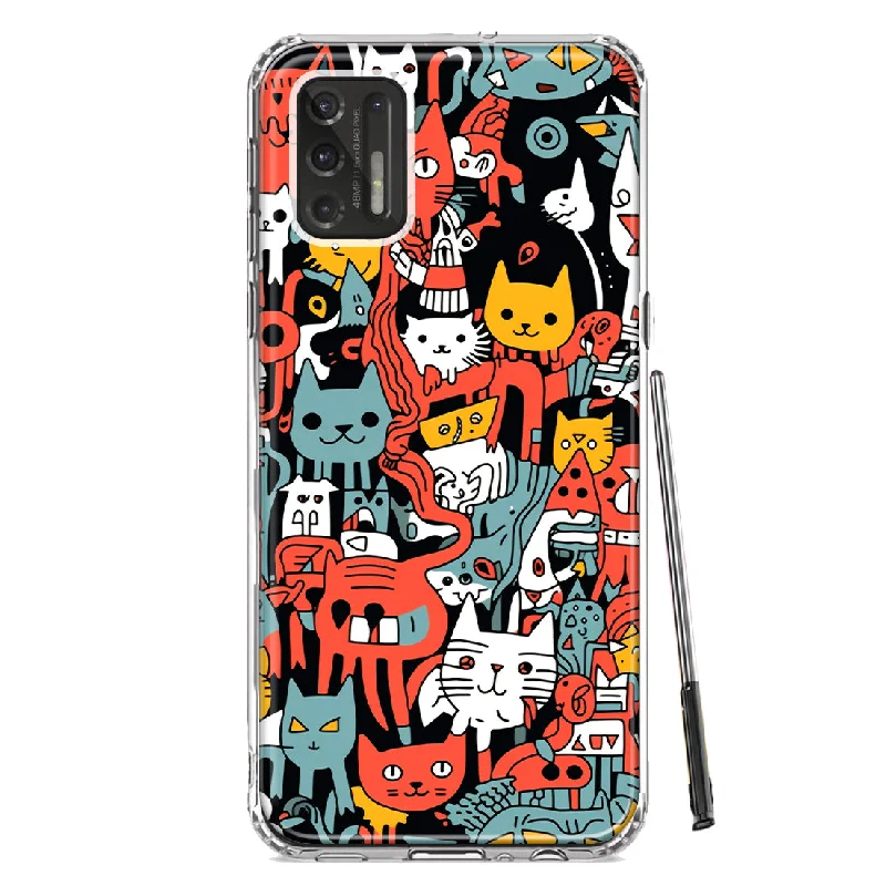 For Motorola Moto G Stylus 2021 Psychedelic Cute Cats Friends Pop Art Design Hybrid Protective Phone Case Cover