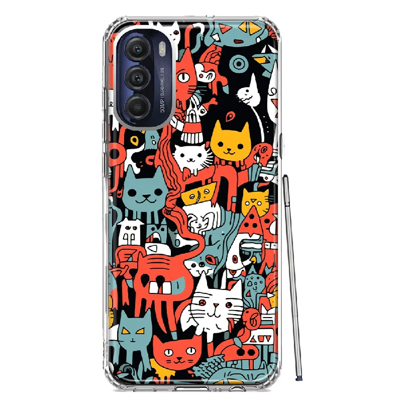 For Motorola Moto G Stylus 4G 2022 Psychedelic Cute Cats Friends Pop Art Design Hybrid Protective Phone Case Cover