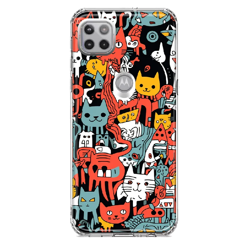 For Motorola One 5G Ace Psychedelic Cute Cats Friends Pop Art Design Hybrid Protective Phone Case Cover