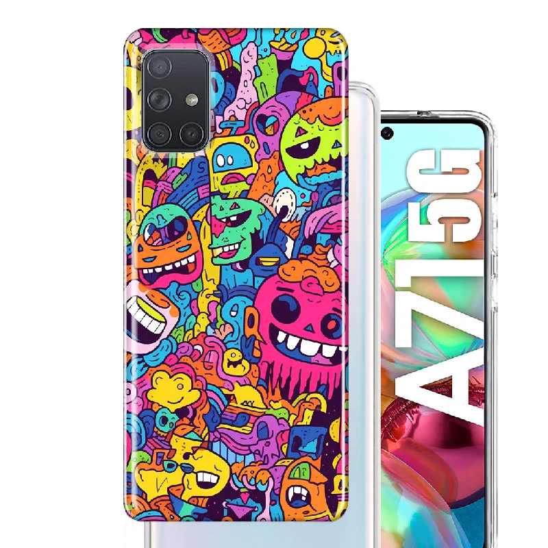 For Samsung Galaxy A71 4G Psychedelic Trippy Happy Characters Pop Art Design Hybrid Protective Phone Case Cover