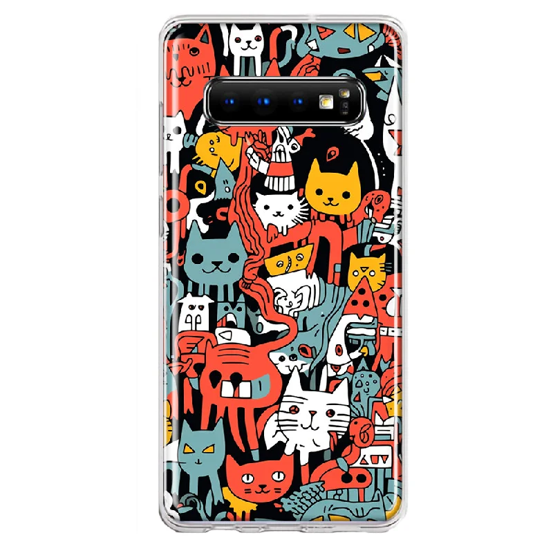 For Samsung Galaxy S10 Plus Psychedelic Cute Cats Friends Pop Art Design Hybrid Protective Phone Case Cover