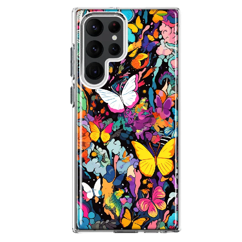 For Samsung Galaxy S23 Ultra Psychedelic Trippy Butterflies Pop Art Design Hybrid Protective Phone Case Cover