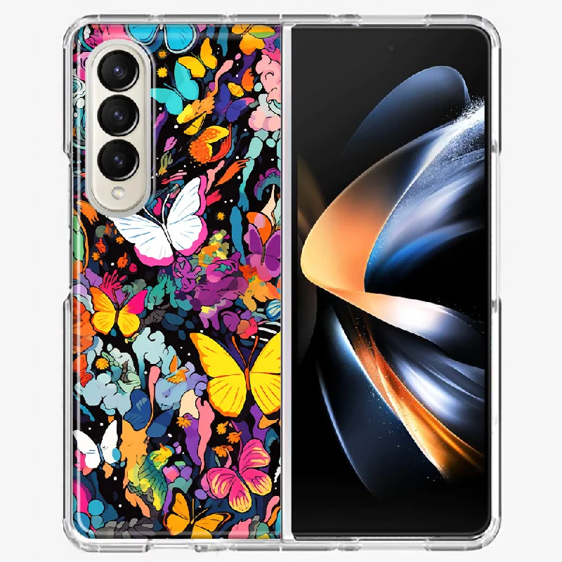 For Samsung Galaxy Z Fold 4 Psychedelic Trippy Butterflies Pop Art Design Hybrid Protective Phone Case Cover