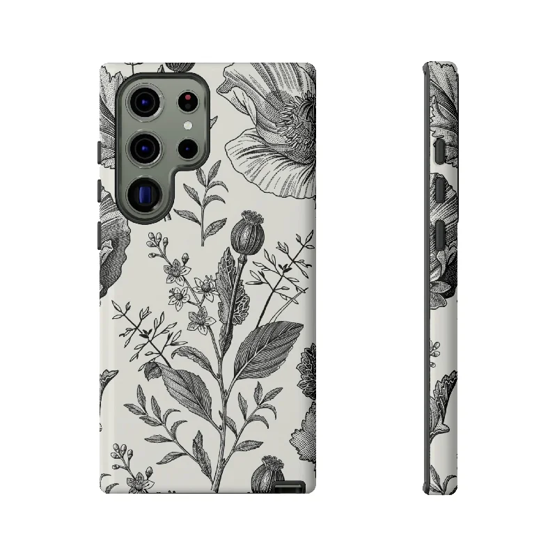 Poppy Gray Vintage Flower Samsung Case (Protective)