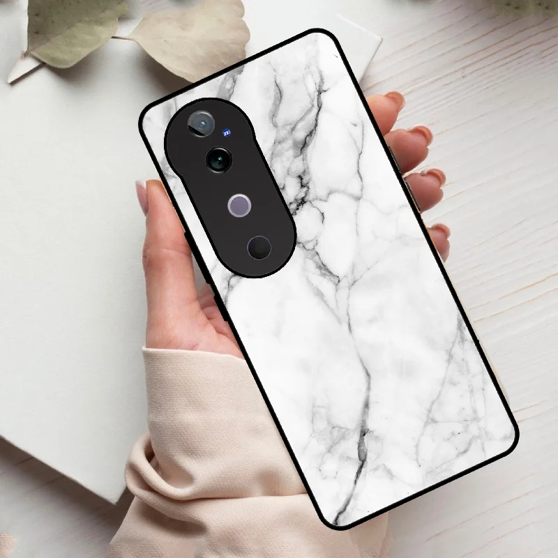 White Marble Patter Glass Case Cover  For Vivo