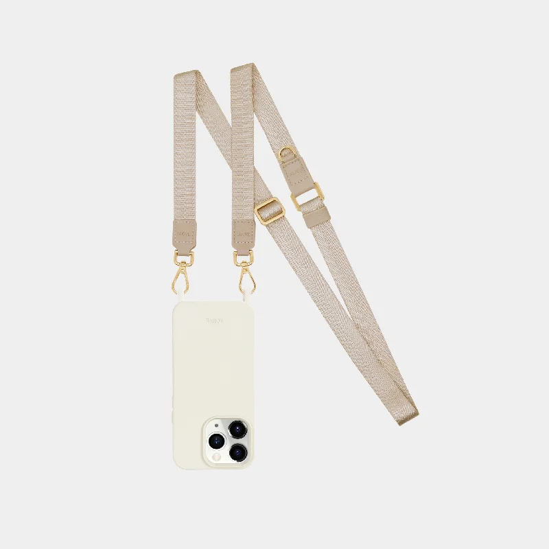 Off-White Phone Case + Beige Crossbody Lanyard