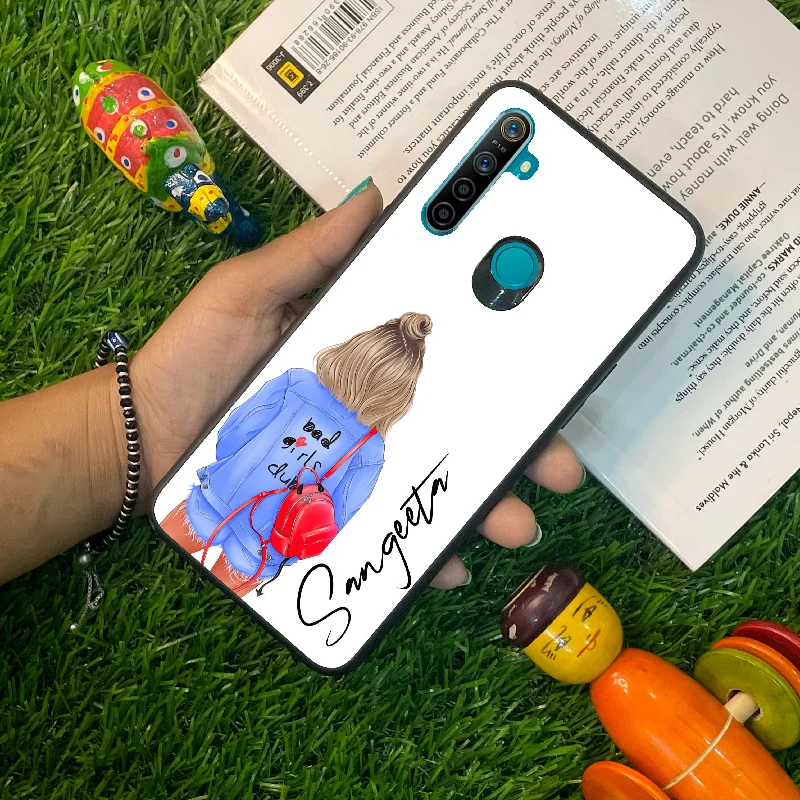 Bag Girl Customize Name Glass Case For Realme/Narzo