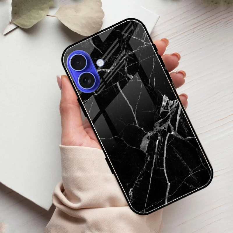 Black Marble Patter Glass Case Cover For iPhone