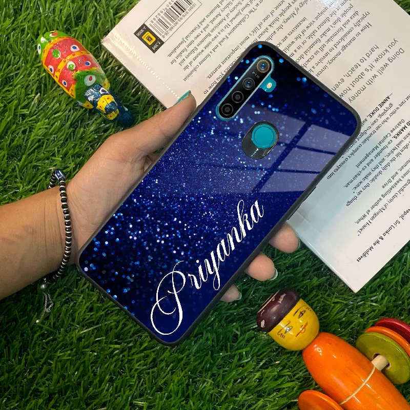 Blue Glitter Customize Glass Case Cover For Realme/Narzo