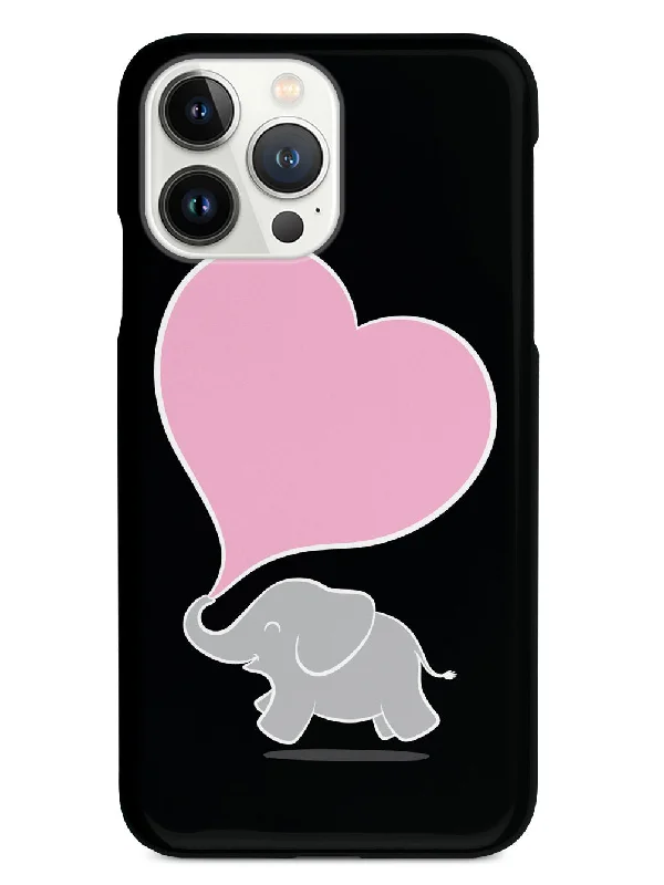 Cute Elephant - Pink Heart - Black Case