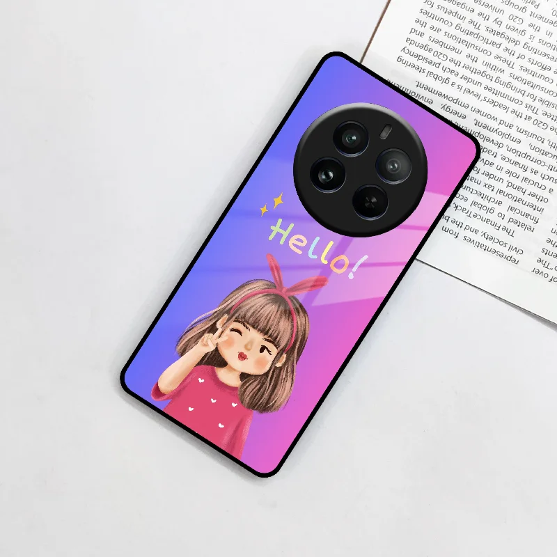 Cute Girl Hello Glass Case For Realme/Narzo