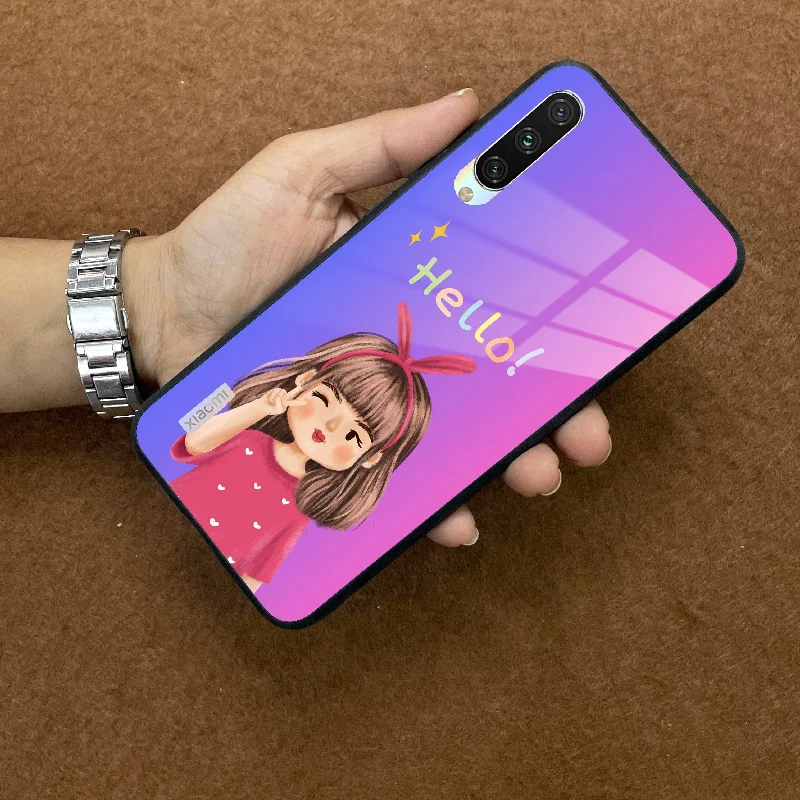 Cute Girl Hello Glass Case For Redmi/Xiaomi