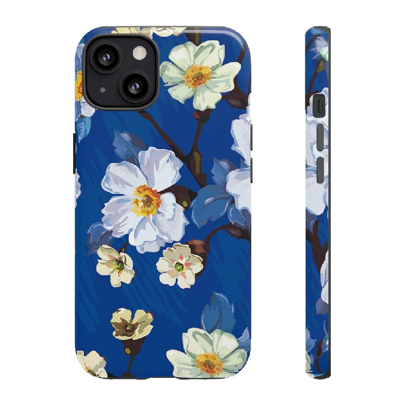 Elegant Flower on Blue - Protective Phone Case