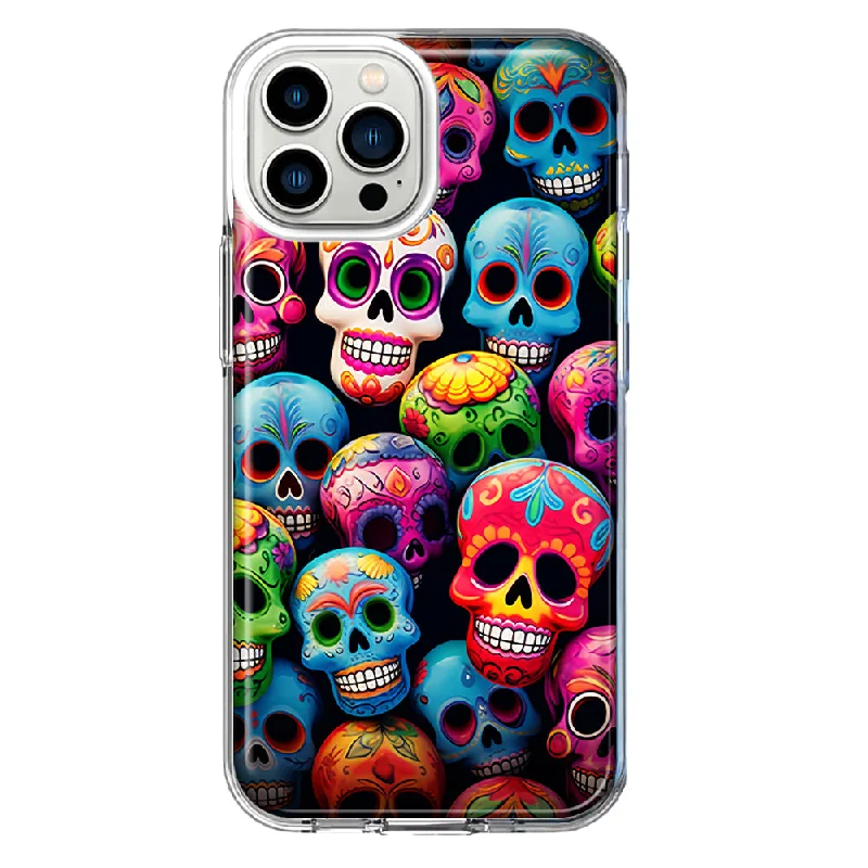 For Apple iPhone 11 Pro Halloween Spooky Colorful Day of the Dead Skulls Design Hybrid Protective Phone Case Cover