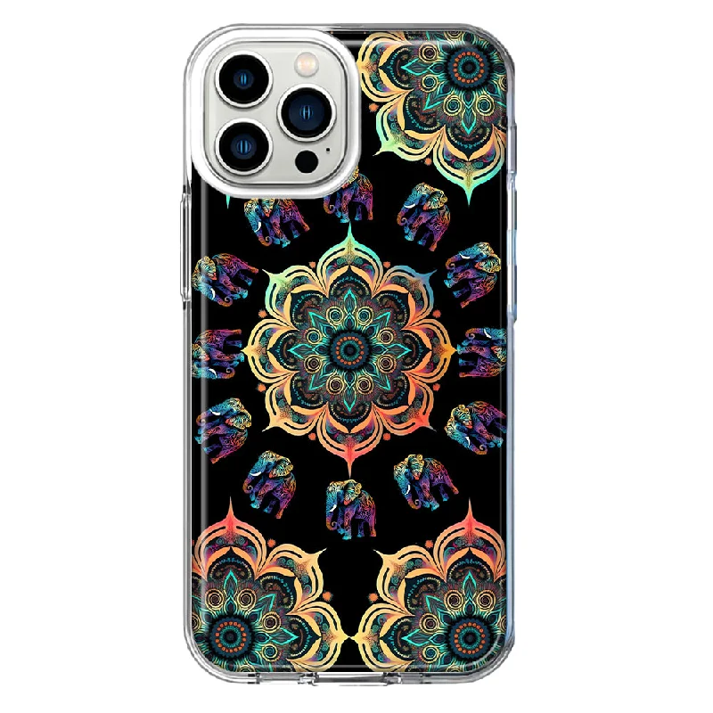 For Apple iPhone 11 Pro Mandala Geometry Abstract Elephant Pattern Design Hybrid Protective Phone Case Cover