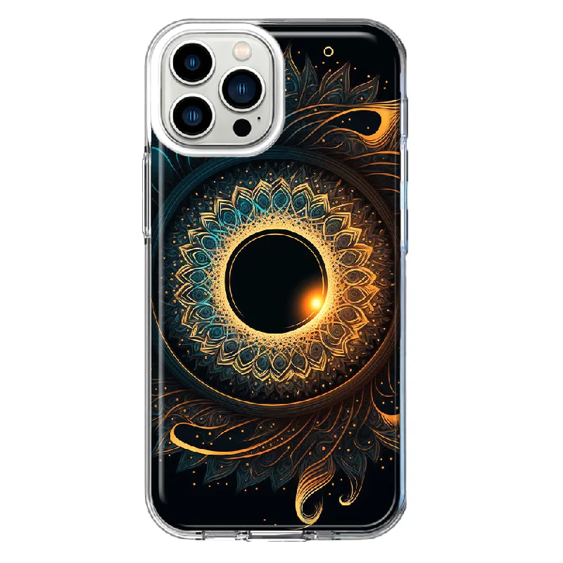 For Apple iPhone 12 Pro Mandala Geometry Abstract Eclipse Pattern Design Hybrid Protective Phone Case Cover