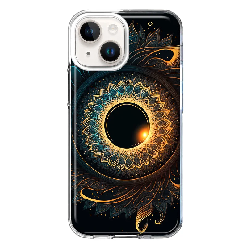 For Apple iPhone 13 Mandala Geometry Abstract Eclipse Pattern Design Hybrid Protective Phone Case Cover