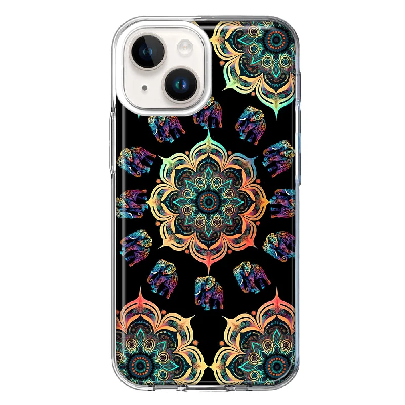 For Apple iPhone 13 Mini Mandala Geometry Abstract Elephant Pattern Design Hybrid Protective Phone Case Cover