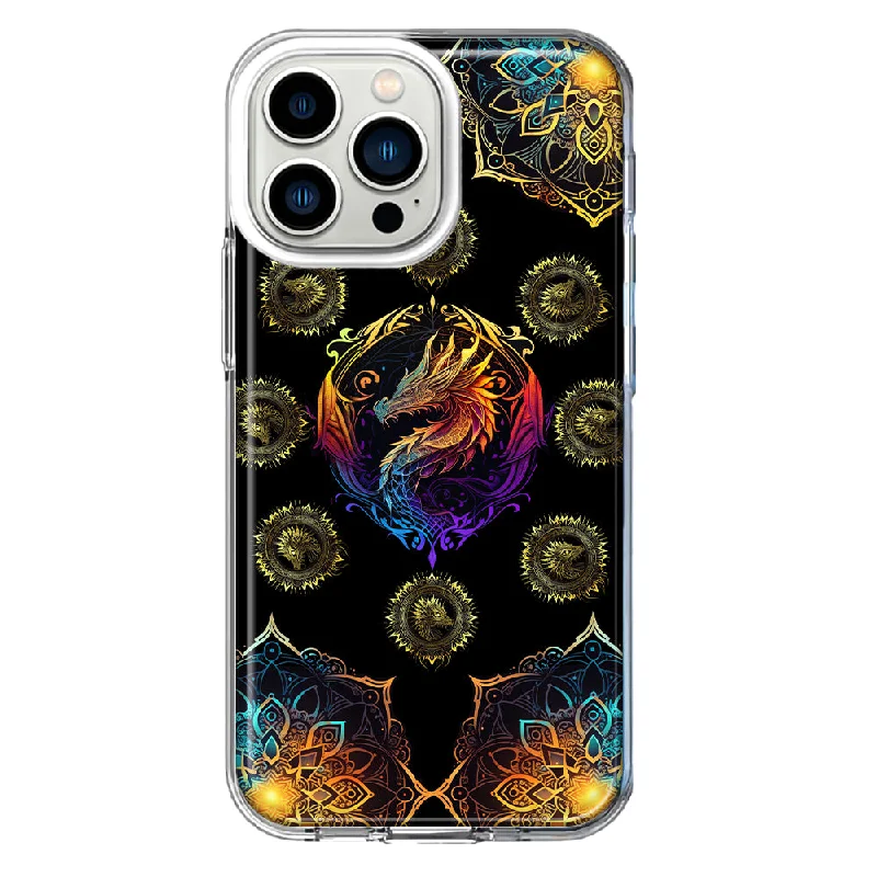 For Apple iPhone 13 Pro Mandala Geometry Abstract Dragon Pattern Design Hybrid Protective Phone Case Cover