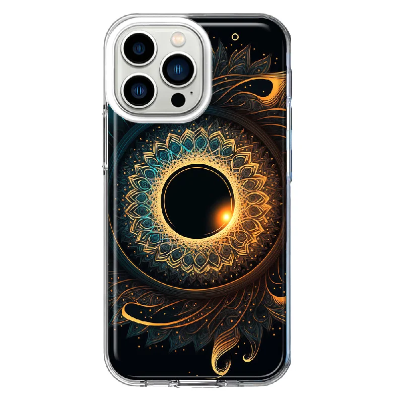 For Apple iPhone 13 Pro Mandala Geometry Abstract Eclipse Pattern Design Hybrid Protective Phone Case Cover