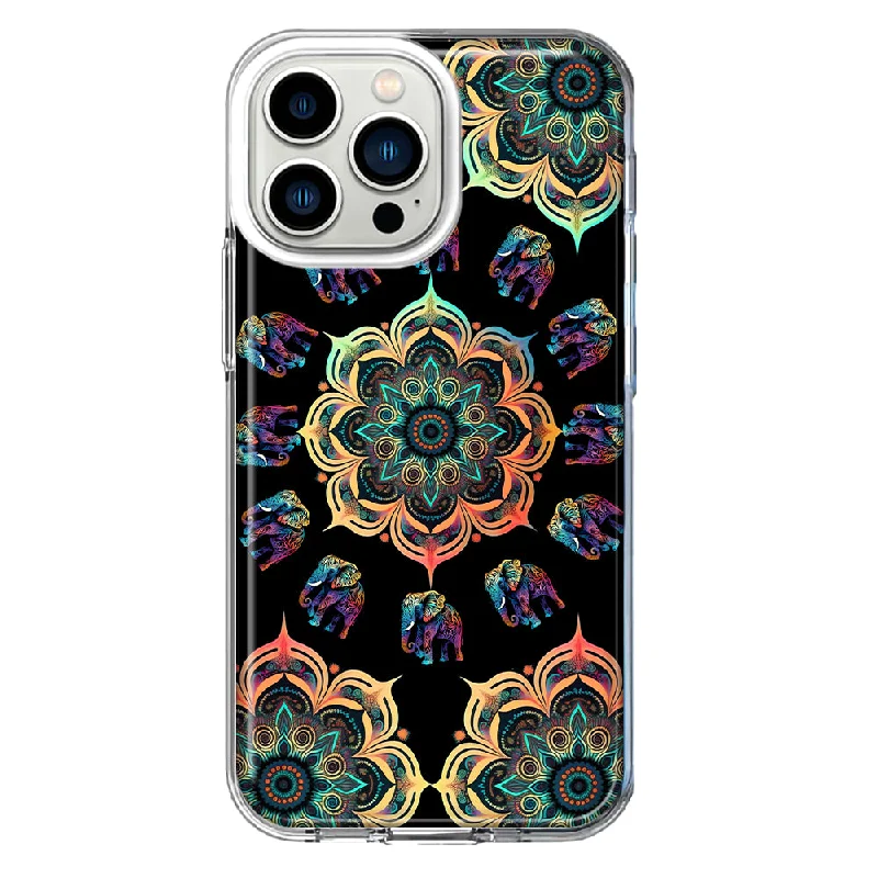 For Apple iPhone 13 Pro Mandala Geometry Abstract Elephant Pattern Design Hybrid Protective Phone Case Cover