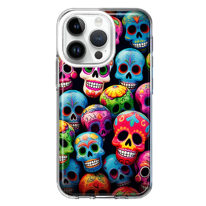 For Apple iPhone 14 Pro Halloween Spooky Colorful Day of the Dead Skulls Design Hybrid Protective Phone Case Cover