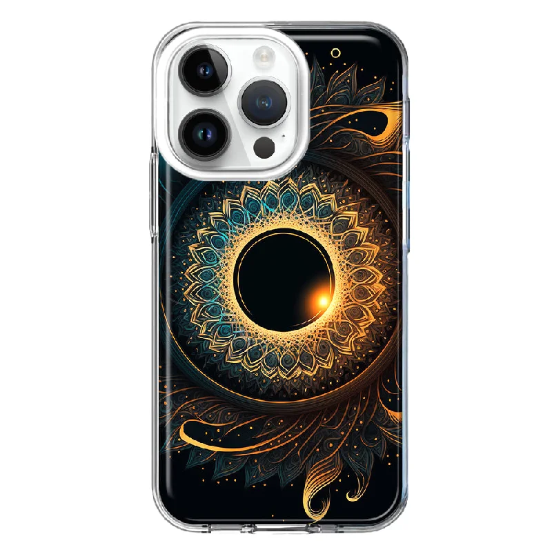 For Apple iPhone 14 Pro Mandala Geometry Abstract Eclipse Pattern Design Hybrid Protective Phone Case Cover