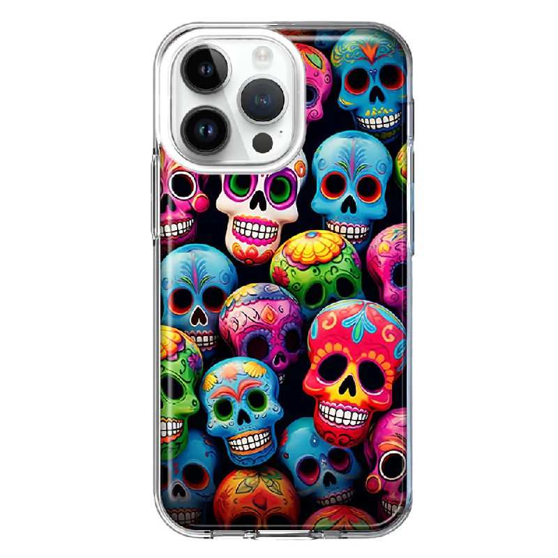 For Apple iPhone 14 Pro Max Halloween Spooky Colorful Day of the Dead Skulls Design Hybrid Protective Phone Case Cover