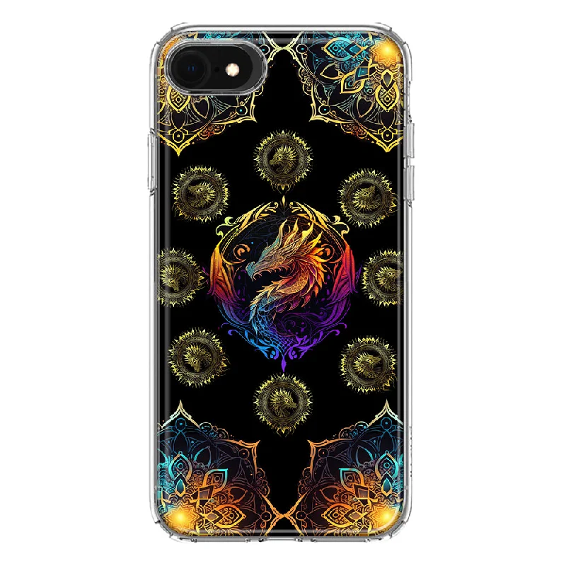 For Apple iPhone 6/7/8/SE 2020/SE 3 2022 Mandala Geometry Abstract Dragon Pattern Design Hybrid Protective Phone Case Cover