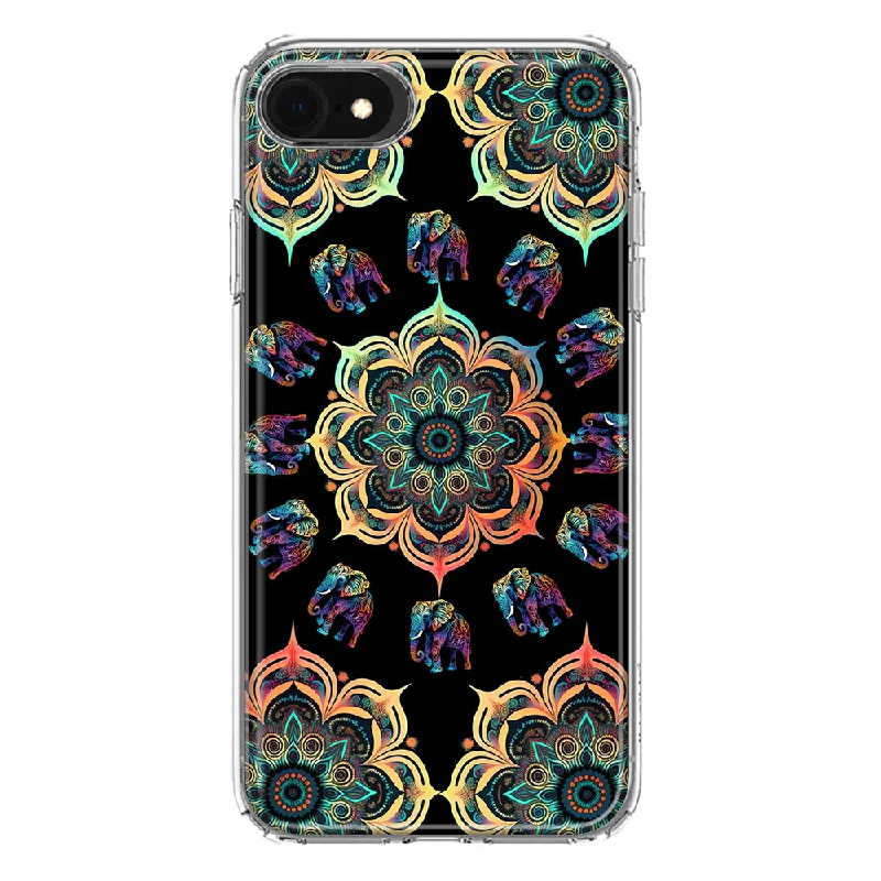 For Apple iPhone 6/7/8/SE 2020/SE 3 2022 Mandala Geometry Abstract Elephant Pattern Design Hybrid Protective Phone Case Cover