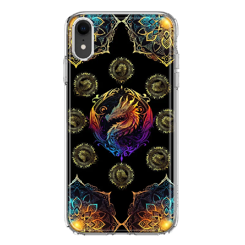 For Apple iPhone XR Mandala Geometry Abstract Dragon Pattern Design Hybrid Protective Phone Case Cover