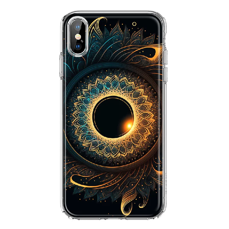 For Apple iPhone XS/X Mandala Geometry Abstract Eclipse Pattern Design Hybrid Protective Phone Case Cover