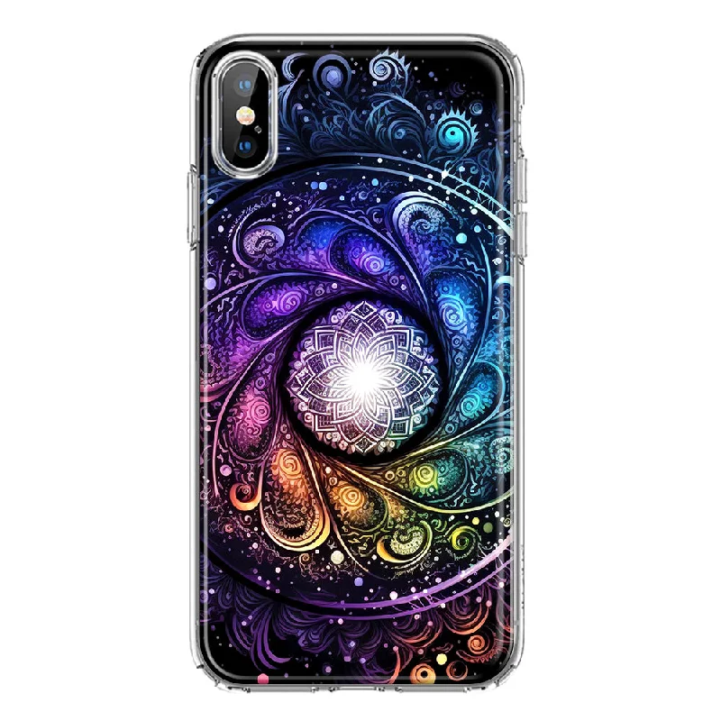 For Apple iPhone XS/X Mandala Geometry Abstract Galaxy Pattern Design Hybrid Protective Phone Case Cover