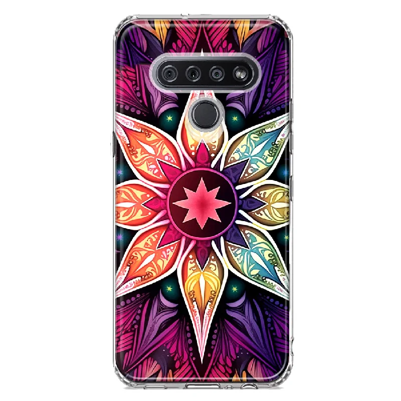 For LG K51 Mandala Geometry Abstract Star Pattern Design Hybrid Protective Phone Case Cover