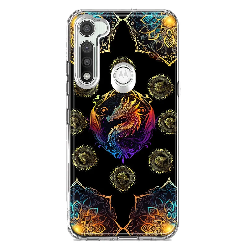 For Motorola Moto G Fast Mandala Geometry Abstract Dragon Pattern Design Hybrid Protective Phone Case Cover